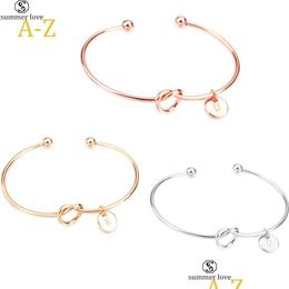 Chain 26 Letter Rose Gold Sier Colour Knot Heart Bracelet Bangle Zinc Alloy Round Pendant Link Bracelets For Dh67E