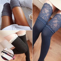 5 PC Sexy Socks Girls Women Stockings Warm Thigh High Over the Knee Socks Long Cotton Stockings Female Ladies Lace Fashion Sexy Stockings Medias Z0407