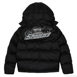 Giacche Trapstar London Shooters Piumino moda con cappuccio Nero Felpa con cappuccio termica ricamata riflettente nera Cappotto invernale da uomo 688ss