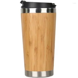 Mugs 450Ml Bamboo Coffee Cup Stainless Steel Travel Mug With Leak-Proof Cover Insulated Accompanying Reusable Woode