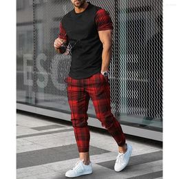 Men's Tracksuits Summer Men's Tracksuit 2023 O-Neck Short Sleeve T Shirt Pants Two Piece Sets Outfit Fashion Oversized Clothing Causal