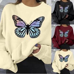 Women's T Shirts Fashion Trend Sweatshirt Butterfly Printing Loose Long Sleeve Crew Neck T-Shirt Casual Versatile Top Clothing