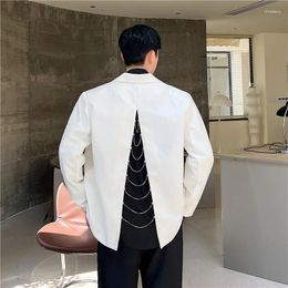 Men's Suits 2023 Autumn Korean Style Unique Split Back Multi Metal Chain Design Suit Men Casual Loose Solid Colour Blazers For M-XL