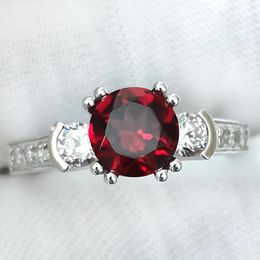 Cluster Rings Women 925 Silver Ring Red Garnet 7mm Natural Gemstone Wedding Jewellery January Birthstone Lucky Stone R132RGN