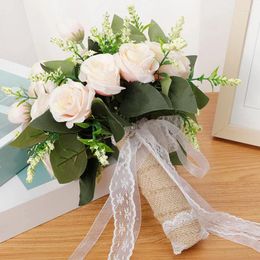 Wedding Flowers Bridal Hand Bouquet Party Simulated Bride Held Artificial Rose Home Decorations