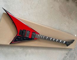 Red Unusual Shape Electric Guitar with Black Hardware Tremolo Bridge can be customized