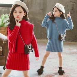 Clothing Sets Girls Set 2023 Autumn Warm Thick Knitted Sweater Dress Children Costume 6 8 10 12 Years Kids Winter Clothes