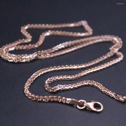 Chains Real 18K Rose Gold Chain For Women 1.7mm Wheat Link Necklace 45cm/17.7inch Stamp Au750
