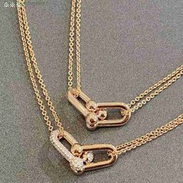 Pendant Necklaces Designer Tiffa T-home Classic S925 Sterling Silver Home Double Ring Horseshoe Buckle New Necklace Yang Ying Baby Same Style Vjnw