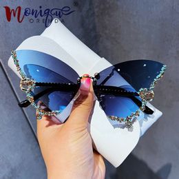Sunglasses Frames Luxury Diamond Butterfly Women Brand y2k Vintage Rimless Oversized Sun Glasses Ladies Eyewear gafas de sol 230407