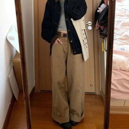 Women's Pants Deeptown Oversized Casual Autumn Vintage Khaki Wide Leg Baggy Korean Fashion Straight Trousers Harajuku Clothes