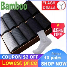 10 Pairs Lot Men Bamboo Fiber Socks 2021 Compression Autumn Long Black Business Casual Man Dress Sock Gifts Plus Size 42-45k81249g