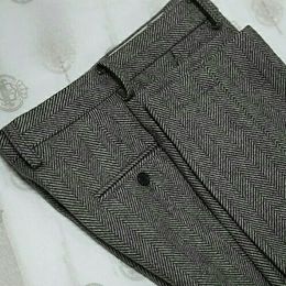 Men s Pants Trousers for Men Gray Herringbone Retro Autumn Wool Tweed Clothing Plus Size Gentleman 230407