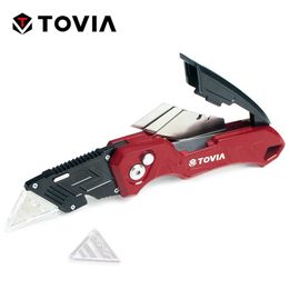 TOVIA Folding Knife with 3 Blades Utility for Cable Cartons Carboard Boxes Cutter 3-Position Locking