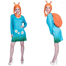Theme Costume Adult Women Blue Snail Dress With Wig Backpack Halloween Party Cosplay Clothes For Lady