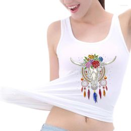 Women's Tanks Boho Cow Skull Hippie Dream Catcher Print Long Tank Top Women Sleeveless U-Neck Slim Fit Sports