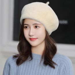 Berets Simple Women Fur Knitted Hats Casual Solid Colour Autumn Girl Winter Hat Female Bonnet Caps Boina FemininoBeretsBerets