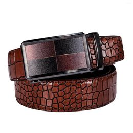 Belts DUBULLE Red Burgundy Mens Leather Designer Automatic Buckle Ratchet Waistband Cowboy Belt For Men Jean Dress Wedding Gift