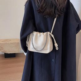 Evening Bags PU Leather Plicated Shoulder Bag Vintage Urban Simplicity Temperament Style Bucket Crossbody Chain Women Girls