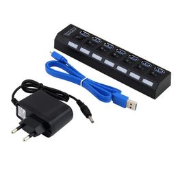 Freeshipping High Speed Thin 7 Ports USB 30 Hub with On/Off Switch US AC Power Adapter for PC Laptop Notebook Computer Xqkvn