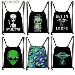 Backpacks Alien UFO Print Backpack L Want To Believe Drawstring Bag Student Bookbags Women Men Casual Storage Bag for Travel Shoes HolderL231108
