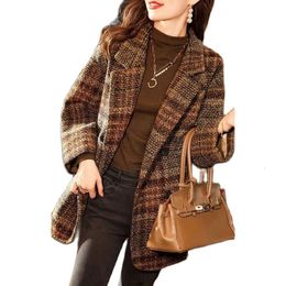 Women's Wool Blends Spring And Autumn Fashion Korean Loose Slim Temperament Coat Ladies Joker Suit Collar Plaid Lined With Thin Woollen Coat Tid 231108