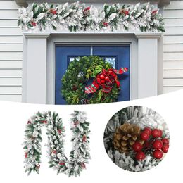 Decorative Flowers 2.7m Christmas Rattan Garland Flocked Decorations Year 2024 Decoration Dropship