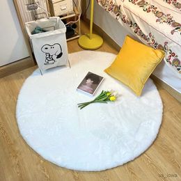Carpets Soft Round Carpet Rabbit Faux Fur Plush Bedroom Rug White Plush Shaggy Foot Mat Children's Play Floor Carpets for Living Room