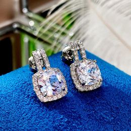 Stud Earrings Luxury Square For Women's Silver Color Crystal Korean Fashion Aretes De Mujer Modernos Party Jewerly Gift KBE326