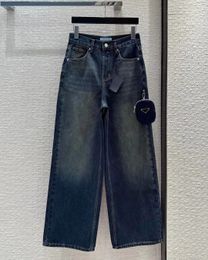 Дизайнерские женские джинсовые брюки с треугольными буквами, повседневные брюки, рваные модные длинные джинсы, одежда для четырех сезонов, удивительное качество с портмоне SML