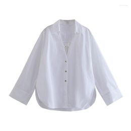 Women's Blouses ZXQJ Women 2023 Fashion Poplin Side Slit Loose Asymmetrical Vintage Long Sleeve Button-up Female Shirts Blusas Chic Tops