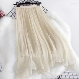 Skirts BabYong Brilliant Midi Network Woman's With A Solid Korean Waffles Set Hem Line High Metal Long Bowl Female Skirt