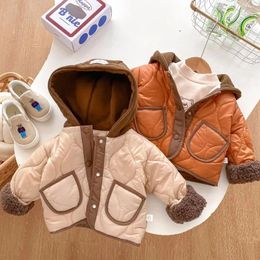 Down Coat Fashion Baby Girl Boy Velvet Hooded Jacket Cotton Padded Infant Toddler Child Thicken Warm Outwear Winter Clothes 0-5Y