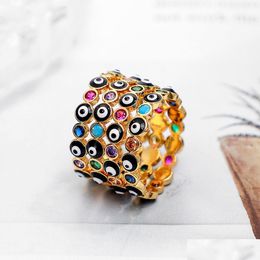 Band Rings Evil Eye Fashion Metal Gold Colour Crystal Paved Blue Stone Ring Turkish Jewellery For Women Festival Drop Delivery J Dhgarden Dhbg6