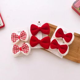 hair band for women Red plush autumn and winter versatile children's bangs with festive red girls' fabric bow hair clip hair accessories LL