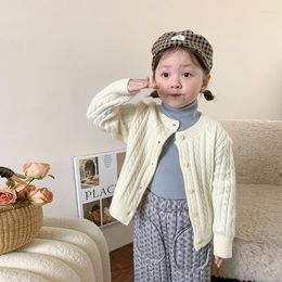 Jackets Sweaters Knitting Cardigan Coat Boys Korean 2023 Woollen Yarn Tops Baby Clothes Soild Simple Striped Round Collar