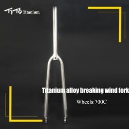 TiTo Gr.9 Titanium alloy road bike front fork 700C disc brake Bicycle Fork break wind Titanium fork Elliptical tarped shape tube
