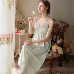 Women's Sleepwear Princess Nightwear Victorian Vintage Cotton Nightgown Romantic Sexy V Neck Nightdress Solid Color Long Night Dress