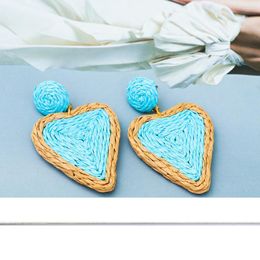 Dangle Earrings Heart-shaped Hand-woven Raffia Drop Summer Beach Natural High-Quality Vintage Jewellery Wholesale Party Gift