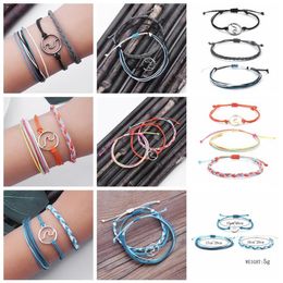 Sevenstonejewelry bohemian wax line weave wave bracelet 3 piece set woven rope bracelet set adjustable friendship handmade waterpr239t