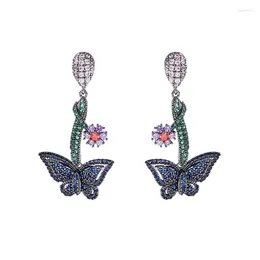 Dangle Earrings Micro Pave Cubic Zirconia Women Fashion Wedding Earings Gold-Plated Bridal Jewelry Statement Flower Butterfly