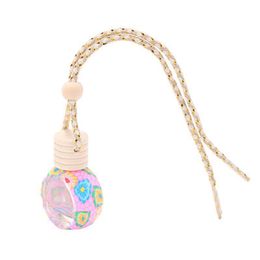 Wholesale 10ml perfume bottles creative car pendant Floral Art Printed Hanging Air Freshener Diffuser Fragrance Empty Glass Perfumes Bottle Cars Decor Gift