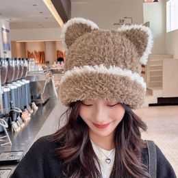 Berets 1PC Women Girls Cute Bear Hat Warm Winter Bucket Cap White Furry Fluffy Cold Protection Thickened Wool