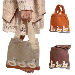 Backpacks Kids Handbags for Girls Cartoon Duck Knitted Small Bag Autumn Winter Children Bags Portable Handbag Coin Snacks Storage Bag CaseL231108