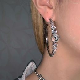 Hoop Earrings Metal Round Rhinestone Geometric Women's Exaggerated Wedding Party Banquet Jewellery Accessories