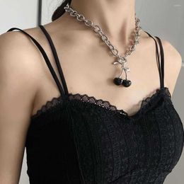 Chains Black Cherry Necklace Female INS Dark Bracelet Girl Alloy Collarbone Chain Wild Retro Earrings Net Red Jewellery