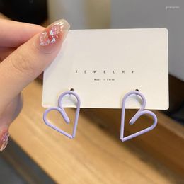 Stud Earrings Personality Sweet Metal Texture Purple Hollow Love Korean Simple Fashion Girl Women's Accessories Jewelry