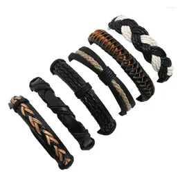 Link Bracelets Vintage Ethnic Black Multi-layer Retro Braided Weave Charm Leather Bangle Wrap Hippie Wristbands Fashion Punk Jewellery