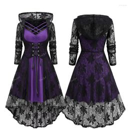 Casual Dresses ROSEGAL Vintage Plus Size Purple Crisscross Ruched Cami Dress And Lace-up Floral Lace Hooded Cover Two Piece Set