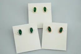 Stud Hook Real 18K Gold Plated Green Glass Gem Earrings Jewelries Letter Gift With free dust bag